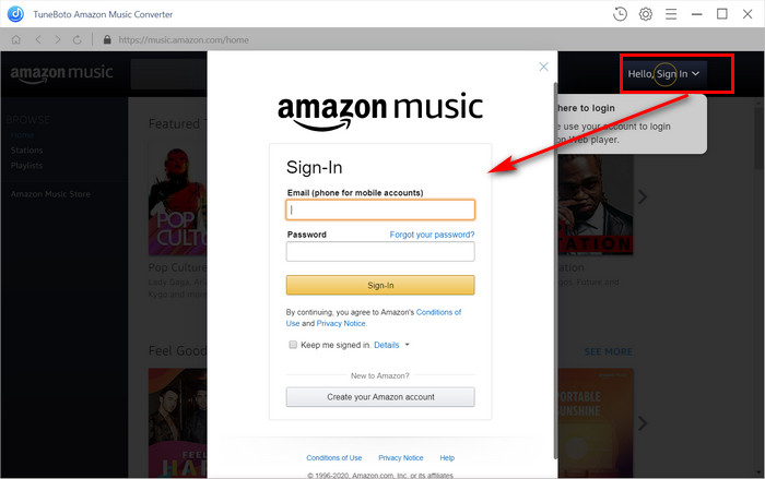 log in amazon music acccount