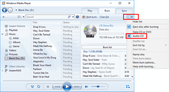 burn cd via windows media player