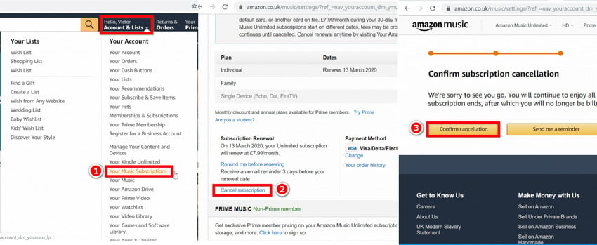 how to cancel amazon music subscription