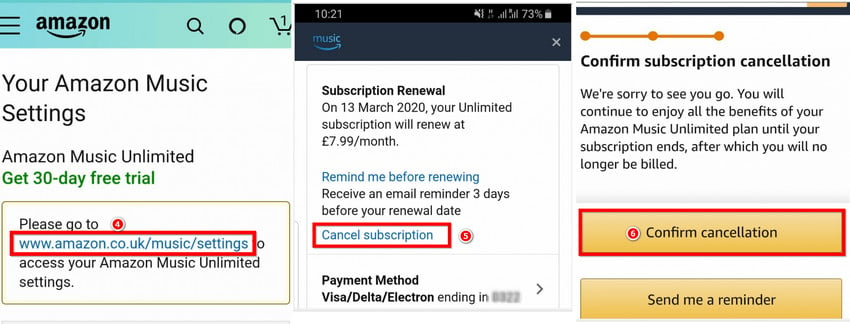 cancel amazon music unlimited on shopping app