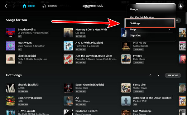 amazon music setting