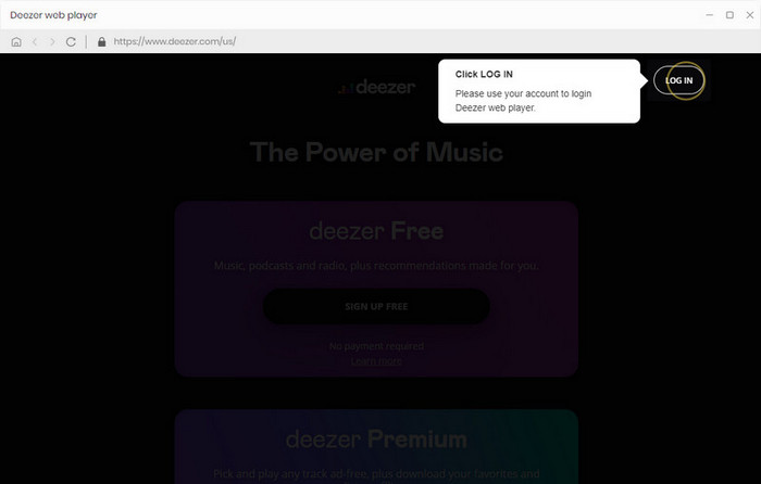 Log in to deezer account